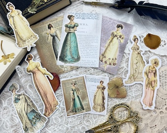 Regency Journal Cards, Die Cut Ephemera, and Sticker Flakes Jane Austen Themed Journal Junk Journal Scrapbooking Stickers