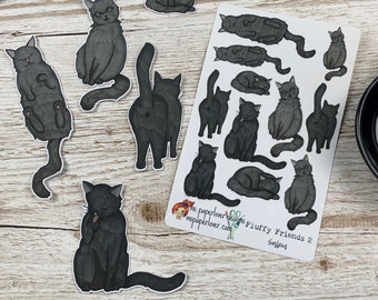 Cat Stickers Black Cat Sticker Sheets for Planners, Journals, Scrapbooking, Hand Drawn