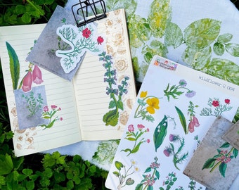 Botanical Wildflower Sticker Sheets, Junk Journal Scrapbooking