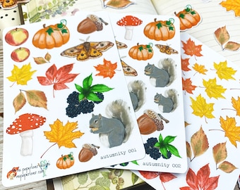 Autumn Sticker Sheets Handdrawn Designs for Planners, Journals, Scrapbooking, Art Journaling, Papercrafts