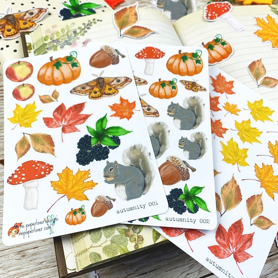 Autumn Sticker Sheets Handdrawn Designs for Planners, Journals, Scrapbooking, Art Journaling, Papercrafts