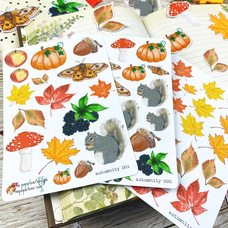 Autumn Sticker Sheets Handdrawn Designs for Planners, Journals, Scrapbooking, Art Journaling, Papercrafts image 1