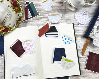Books and Tea Sticker Flakes, Junk Journal Ephemera
