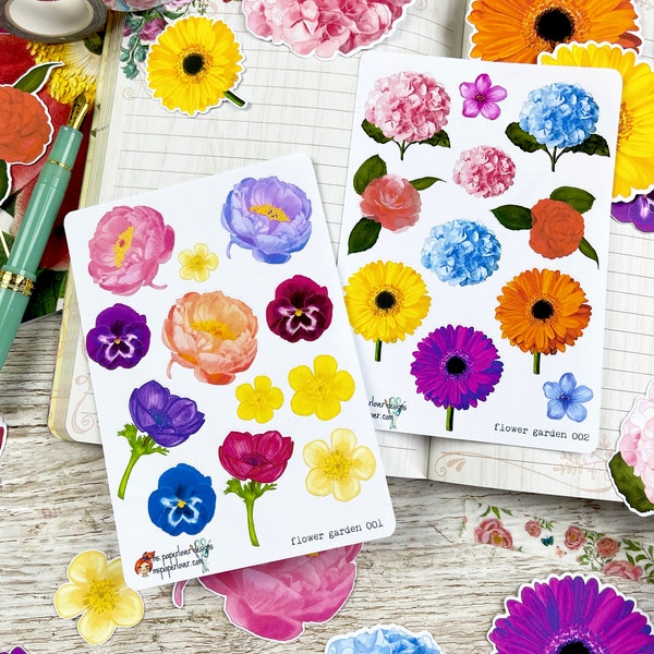 Flower Garden: Floral Themed Stickers Original Artwork Designs for Planners, Journals, Scrapbooking, Junk + Art Journaling