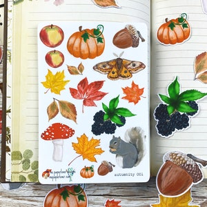 Autumn Sticker Sheets Handdrawn Designs for Planners, Journals, Scrapbooking, Art Journaling, Papercrafts image 2