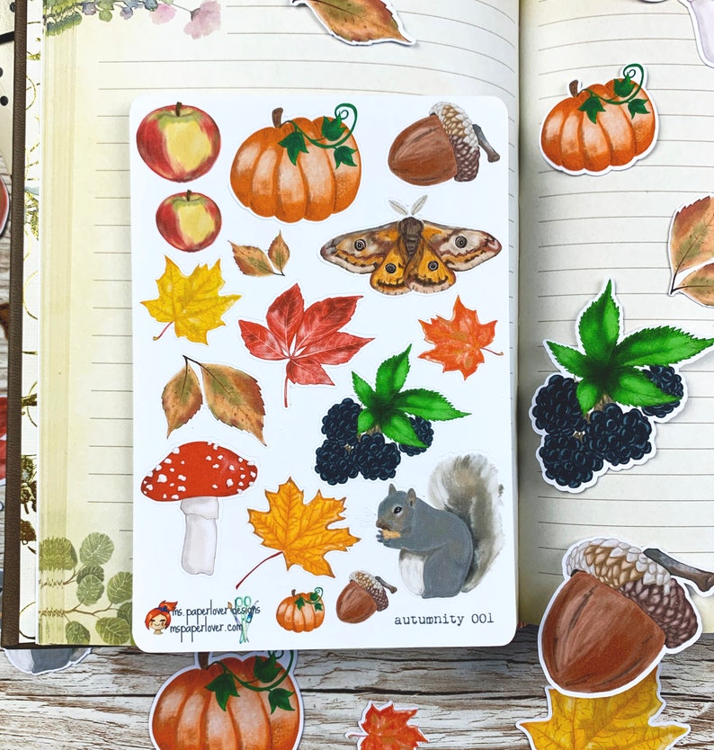 Autumn Sticker Sheets Handdrawn Designs for Planners, Journals, Scrapbooking, Art Journaling, Papercrafts image 2