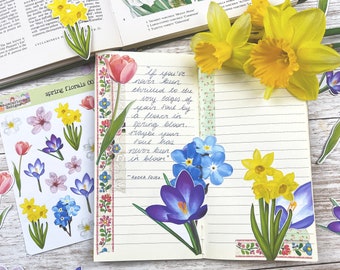 Spring Floral Stickers and Die Cuts, Junk Journal Ephemera