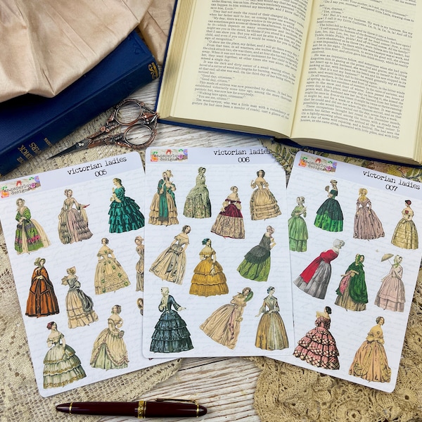 Victorian Ladies Sticker Sheets Vintage Antique Stickers Journal Junk Journal Scrapbooking Planners