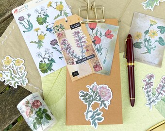 Troquelados de flores silvestres vintage, tarjetas para diario, pegatinas en copos, postales