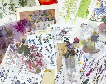 Floral Junk Journal Kit – Vintage Ephemera, Stickers, Pressed Flowers