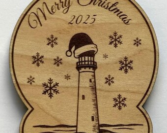 Cape May Lighthouse Christmas Ornament: Wooden Holiday Tree Decoration, Handmade Laser Engraved Ornament
