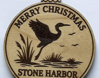 Handmade Stone Harbor Bird Sanctuary Ornament: Coastal Wooden Christmas Decor