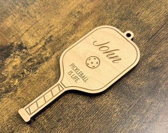 Personalized Pickleball Bag Tag Keychains: Custom Wooden Laser Engraved Name Tag, Pickleball Player Gift, Sports Bag Accessory