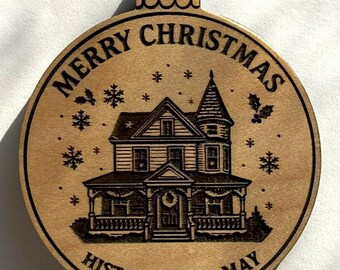 Cape May Historical House Christmas Ornament: Wooden Holiday Tree Decoration, Handmade Laser Engraved Ornament