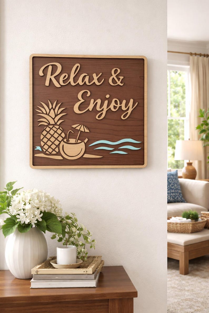 Rustic Enjoy Sign Relax and Enjoy Sign – Coastal Wooden Wall Art – Beach House Decor ...