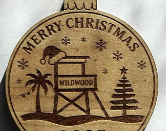 Wildwood Lifeguard Stand Christmas Ornament: Wooden Holiday Tree Decoration, Handmade Laser Engraved Ornament