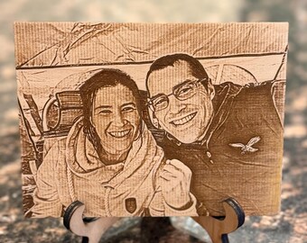 Personalized Photo Engraved on Wood with Stand – Custom Laser Engraved Picture – Wedding, Anniversary, Family Gift