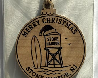 Handmade Stone Harbor Water Tower Ornament: Coastal Wooden Christmas Decor