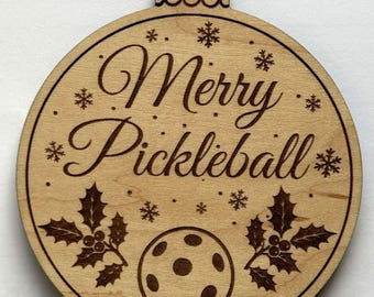 Merry Pickleball Christmas Ornament: Wooden Holiday Tree Decoration, Handmade Laser Engraved Ornament