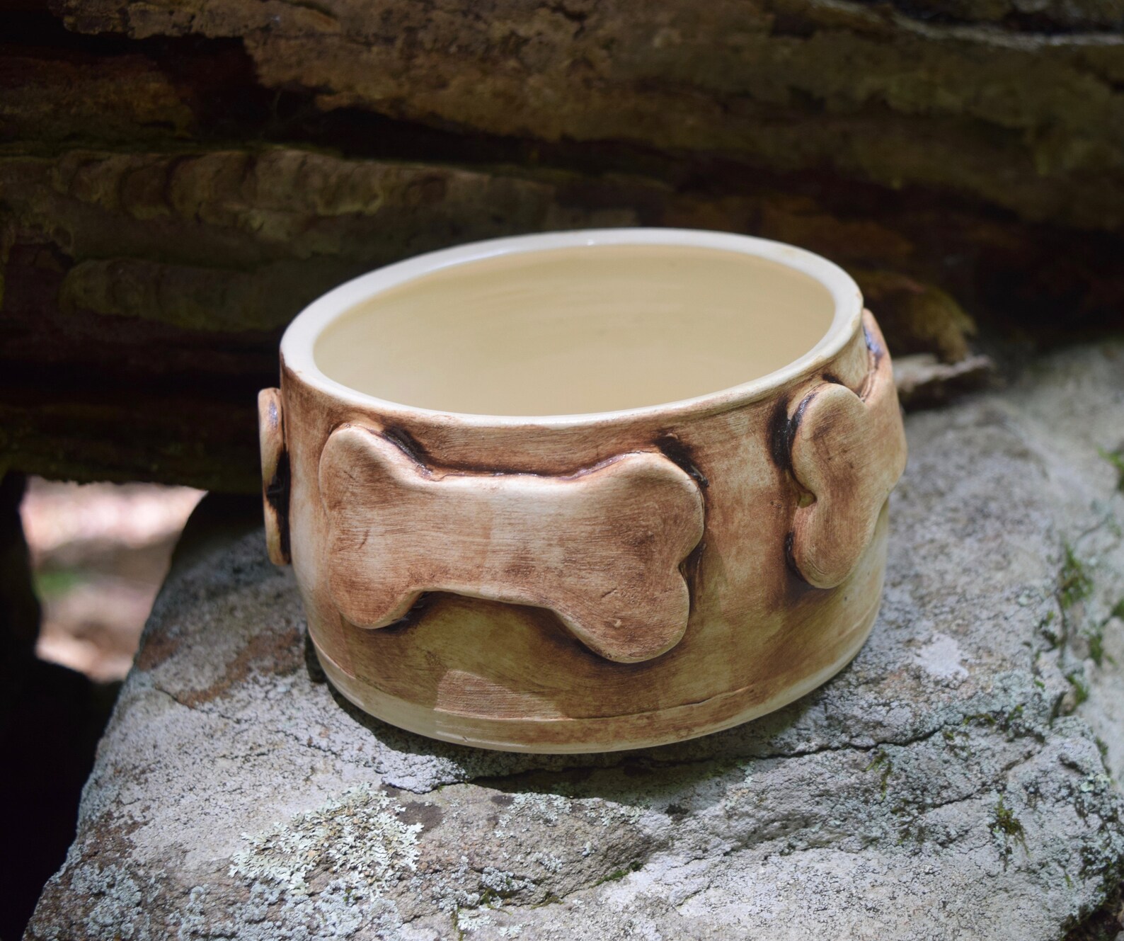 Natural Dog Bowl Ceramic Dog Bone Bowl Pottery Pet Bowl Etsy