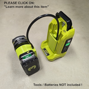 May include: A green and black Ryobi 40V power source with a 3Ah battery attached. The power source has a 300 watt output and a built-in power outlet. The text "Tools / Batteries NOT included!" is visible at the bottom of the image.