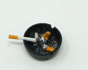 Miniature Dollhouse Accessories Black Used Cafe Ashtray 1:12th Scale Miniature Size