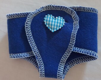 Dolls Nappies Dark Blue Nappy with Checkered Heart Velcro Nappies Suitable for 12inch Dolls