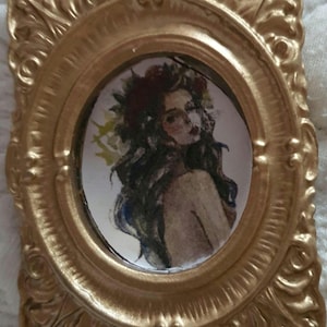 Miniature Dollhouse Wall Art The Lady in a Decorative Gold Frame 1/12th Scale