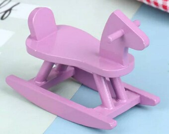 Miniature Dollshouse Accessories Purple Wooden Rocking Horse 1/12th scale miniature size