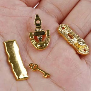 Miniature Dollhouse Door Hardware: Vintage Gold Knob, Knocker, Key, Letterbox (1/12th Scale)