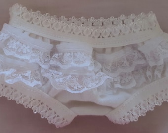 Dolls Underpants White with White Trim & White Lace on the Back Undies Suitable for 12inch Dolls