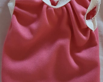 Dolls Singlet Underwear Top Dark Pink with White Trim Suitable for 12inch Dolls