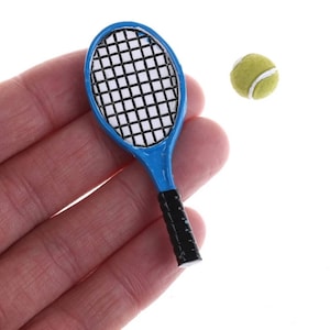 Miniature Dolls House Accessories Tennis Racket and Tennis Ball 1:12th miniature scale size
