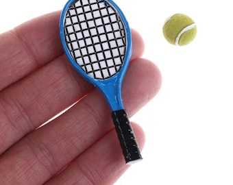Miniature Dolls House Accessories Tennis Racket and Tennis Ball 1:12th miniature scale size