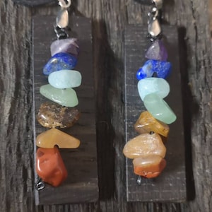 Ancient Bog Oak and Chakra Crystal Pendant.Gift.Chakra.Crystal Healing.
