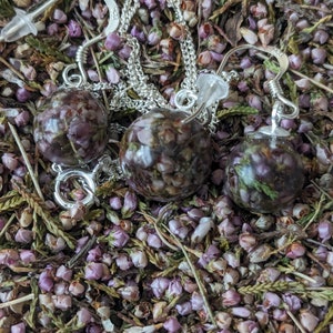 Scottish Highland Heather Flowers, Necklace and Earrings Set, Genuine Glencoe Heather Flowers. Gift. Scottish Gift, .925 Sterling Silver