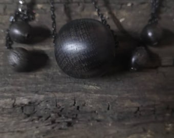 Ancient Bog Oak Large Bead Pendant,With Earrings.Gift Ancient Wood.