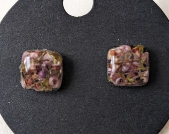 Metal Free Scottish Highland Heather Flower Hypoallergenic Stud Earrings, Genuine Glencoe Heather Flowers. Gift. Scottish Gift, Handmade