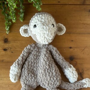 READY TO SHIP- Monkey Snuggler | 18” Stuffed Crochet Cow | Animal Snuggler | Monkey Stuffie | Baby Shower Gift | Toddler Lovie