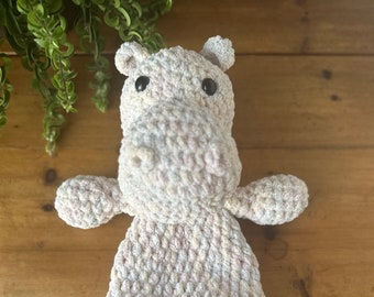 READY TO SHIP- Hippo Snuggler | 18” Stuffed Crochet Cow | Animal Snuggler | Hippopotamus Stuffie | Baby Shower Gift | Kid's Birthday