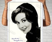 Audrey Hepburn Signed Portrait Reproduction Feminine, Movie Star Screen Goddess A Fantastic Monochrome Cover, photograph poster print 1097
