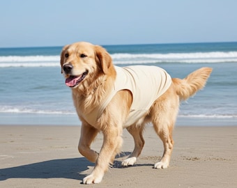 ベージュのUVカット犬用シャツ：軽量夏用ラッシュガード