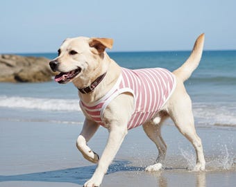 ピンクのストライプ柄犬用タンクトップ：軽量で通気性のあるペット用シャツ