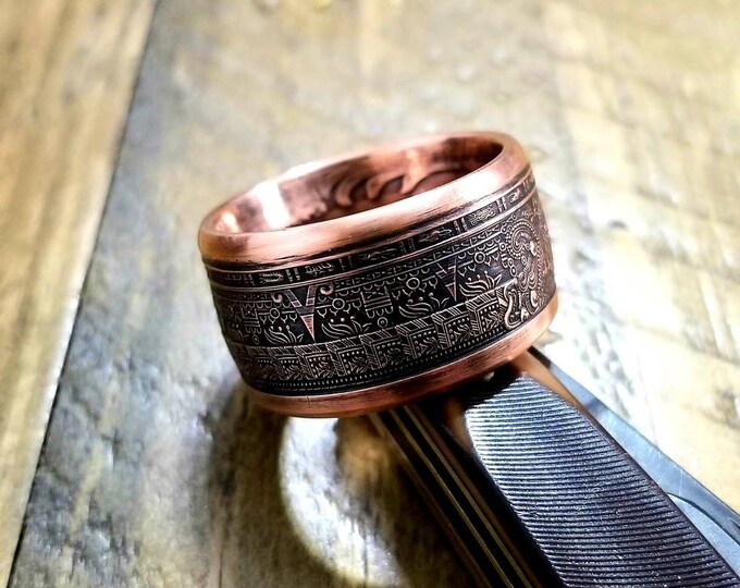 Aztec Calendar Copper Ring - Etsy