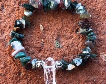 Fancy Jasper Mala Bracelet with Quartz Pendant