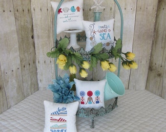 Mini oreillers de plage brodés à la main pour plateaux, décor de plage, décor de coquillage, sable salé et mer, remplisseurs de bols, décor d'été