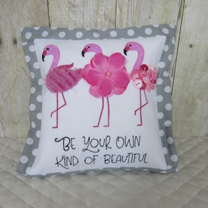 Pink flamingo throw pillow, be your own kind of beautiful accent pillow, tropical pillow, beach throw pillow