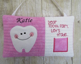 Embroidered personalized tooth fairy pillow, tooth pillow, tooth pocket pillow