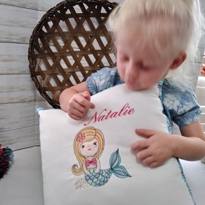 Embroidered personalized mermaid pillow cover, mermaid decor, childs room decor, beach decor