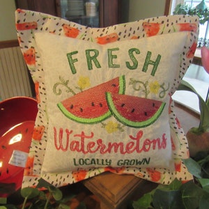 Embroidered watermelon accent, mini pillow, fresh watermelon, locally grown pillow, spring decor, summer decor, watermelon decor